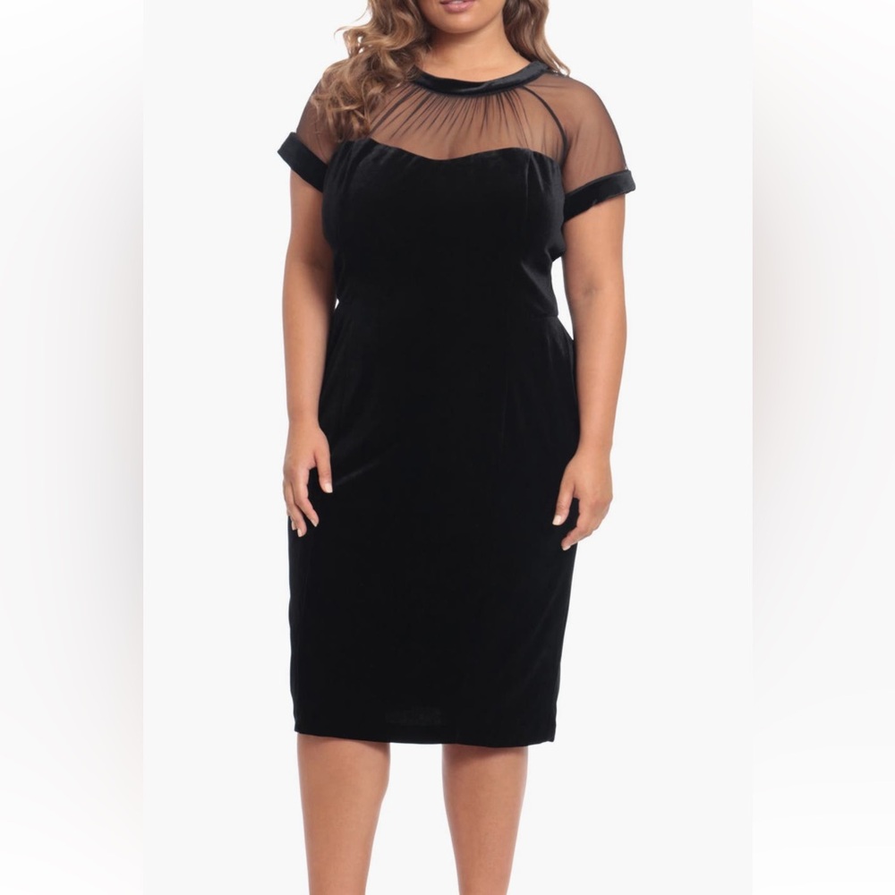 Maggy London Elegant Black Velvet Illusion Cocktail Dress